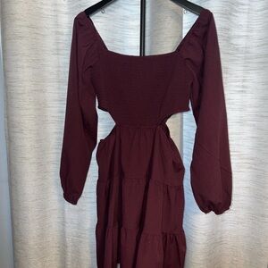 Women's Altar'd State Maroon Burgundy Long Sleeve Dress with cutouts